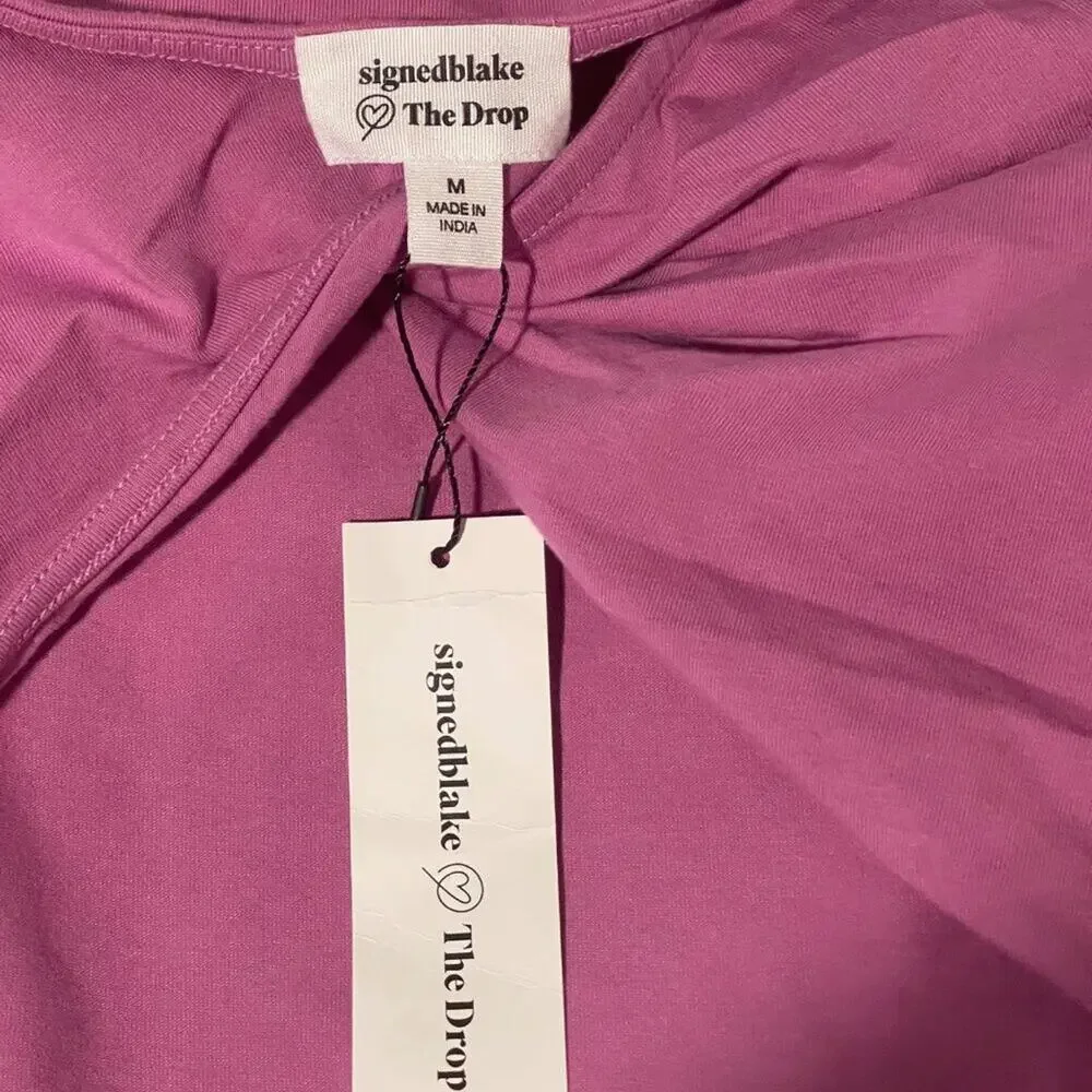The Drop Women Mauve Twist Front Crop Top Long Sleeve Knit M Signedblake